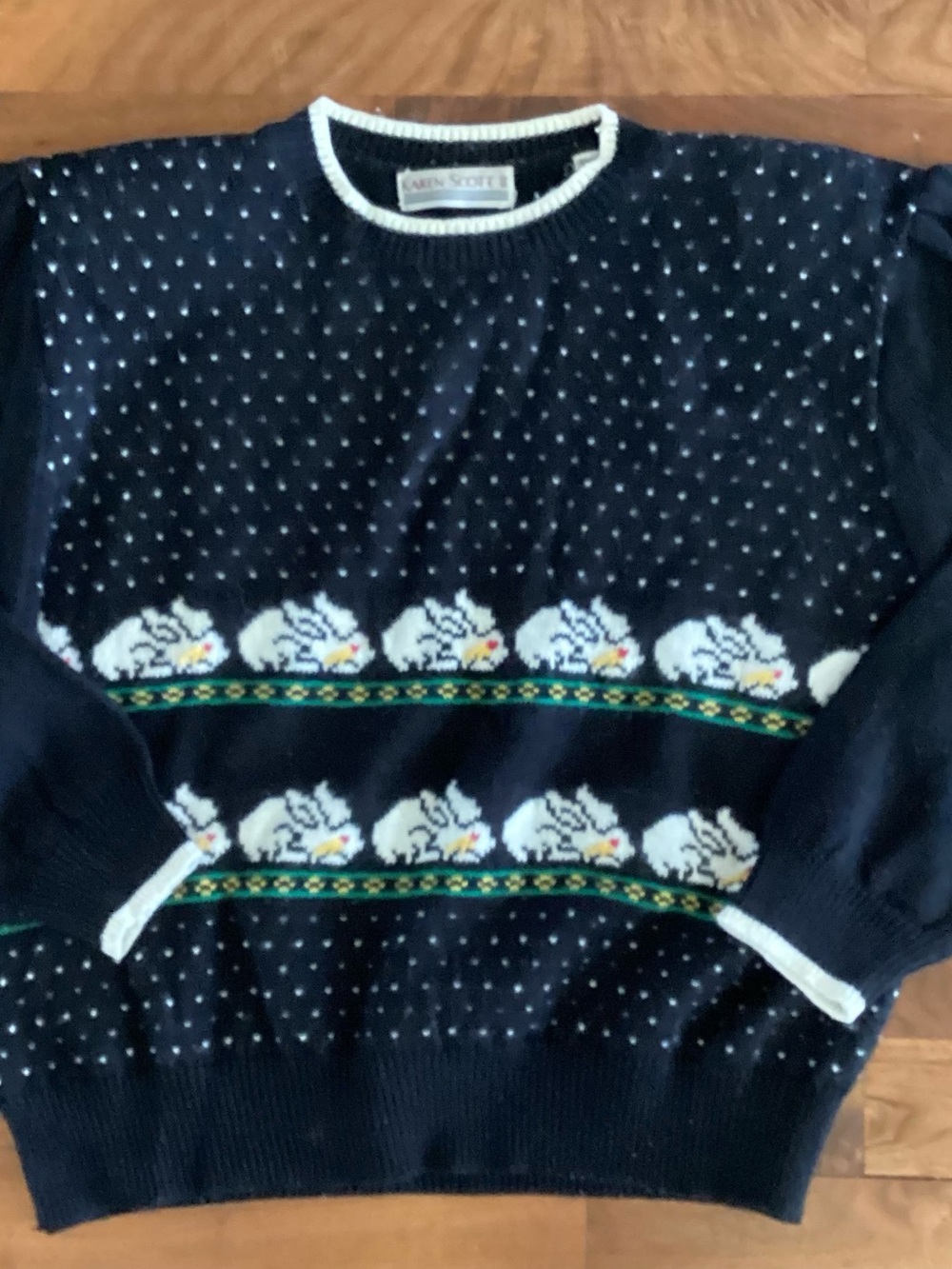 1980’s Karen Scott Black Crewneck Sweater with White Rabbits